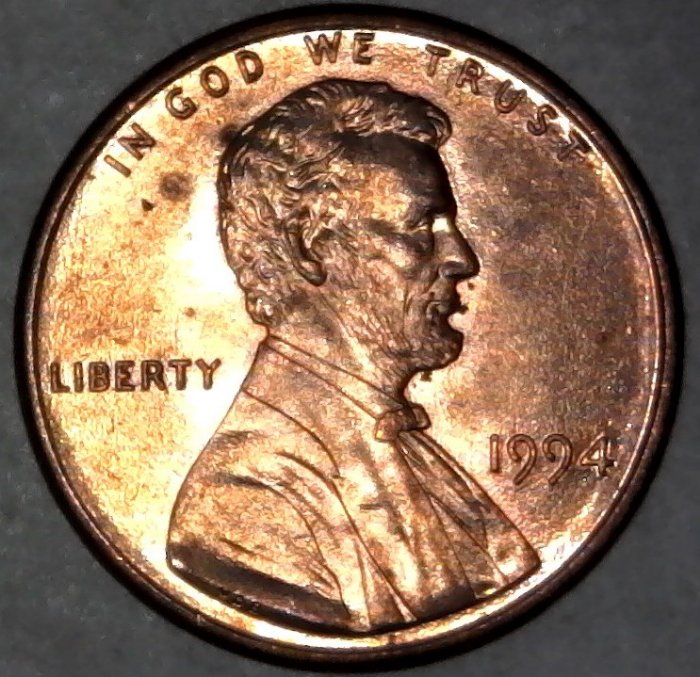 1994-P-Lincoln-Cent-With-Nice-Retained-Interior-Die-Break!-Ridb